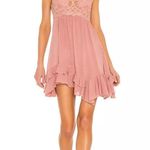 Free People Adella Crochet Trim Mini Dress Sz XS Mauve Dusty Rose Pink Ruffle Photo 5