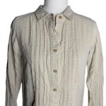 Button Up Pin Tuck Pleated Tunic Shirt S Beige Long Sleeves Collared Lined Photo 1