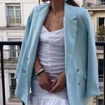 ZARA  Sky Blue Flowy Satin Blazer Size L NEW Photo 0