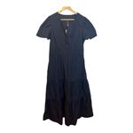 Quince  Women's Organic Cotton Poplin Tiered Maxi Dress Large Navy Blue NWT Photo 4