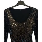 EXPRESS  Womens Black Sequin Top Size Large Pima Cotton Scoop Neck Glam Sparkly Photo 3