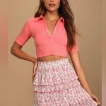 Lulus Flower and Glory White Floral Print Pleated Tiered Mini Skirt XS Photo 0