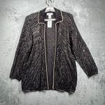 Drapers & Damons Cardigan Large Black Gold Metallic Zip Zig Zag Shimmer Glam Photo 3
