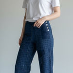 Free People Boho Patchwork Wide Leg Bell Bottom Jeans Flared Vintage Indigo Blue size 24 Photo 0