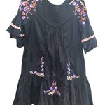Free People  Pavlov babydoll embroidered black ruffle mini puff floral dress Photo 1
