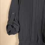 Loft  Women’s Black Pleated Button-Up Rolled-Sleeve Classy Minimalist Romper Photo 3