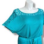 JustFab Womens Blouson Dress Sheer Lace Boat Neck Short Skirt Teal XL Photo 1