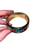 Vintage Unusual embroidered floral￼ Hinged Bangle Bracelet Gold Time Ro… Photo 5