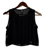 ZARA Sheer Sequins Detailing Cropped Tank Top Key Hole Button Back S Black #3325 Photo 3