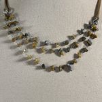 3 Strand Pebble Stone Necklace Choker Leather Silver Tone Brown Photo 1