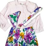 Vintage 80s Petrina Floral Stripe Dress sz Medium Belt Scarf Set Pockets Bright Pink Photo 0
