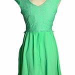 Enlin Deep V Lace Chiffon Mini Dress S Green Cap Sleeve Lined Zip NEW Photo 5
