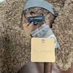 Blu Pepper  Brown Faux Leather Jacket Shearling Sherpa Lined Button Front Size S Photo 3