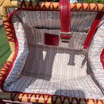 Brighton  Doctor Handbag Vintage with Bamboo Handles and Red Leather Rose Design Photo 8