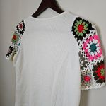 Emery Rose Top Blouse White Crochet Short Sleeves Colorful Cute Neutral Size M Photo 8