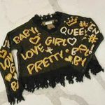 Full Circle Trends Cropped Frayed Knit VNeck Sweater Pretty Print Women's Medium Photo 0