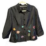 Vintage Silkland Women’s Black Embroidered Fish 100% Silk Jacket Blazer … Size 10 Photo 0