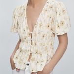 ZARA  Puff Sleeve Floral Button Front Top XS Photo 1