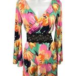 Honey Punch Multicolor V Neck Lace Cutout Waist Long Sleeve Mini Dress Size S Photo 0