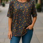 LuLaRoe  Womens Top Size Large Green Blue Gold Irma Tunic Floral Shirt Hi Low NEW Photo 1