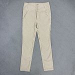 Free People  Frankie High Waist Skinny Pants Tan White Stripe Button Front 4 Photo 5