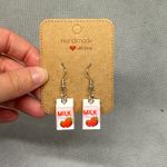 Handmade Strawberry Milk Carton Earrings White Photo 0