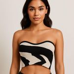 SheIn Black & Beige Abstract Strapless Crop Top – Size Small Photo 0