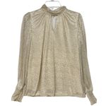 Skies Are Blue by Avara Gold Metallic Blouse Sleeve Keyhole Neckline Sz M Photo 0