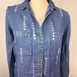 Cloth & Stone Anthropologie Women's Denim Blue Chambray Shirt Dress Fray Edge Photo 1