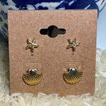 🌟 3 for $15 🌟 🐚 Starfish and Seashell Earring Set (2 Pairs) 🐚 Gold Photo 0
