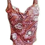 Liz Claiborne Lightly Padded Paisley Pink Brown One Piece Photo 0