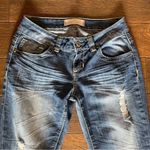 Almost Famous Women's Size 7 Distressed Ripped Lace Trim Low Rise Jeans Photo 1