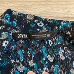 ZARA Ruffle Sleeve Pleated Shift Necktie Floral Dress Size S Photo 2