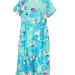 Large Summer Tiered Printed Aqua Blue Maxi Dress Light Weight Photo 3