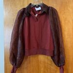Selkie Oxford Ghosted Pullover Sweater Top Sheer Sleeves Chocolate Brocade XS Photo 0