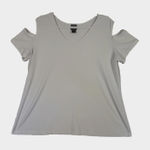 Clara Sun Woo Shirt Womens XL White Cold Shoulder Short Sleeve Stretch Top USA Photo 0