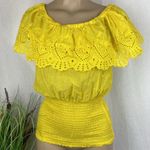 Arden B Yellow Crochet Lace Peasant Short Sleeve Top XS Photo 3