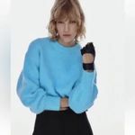 ZARA  Women's Soft Bright Blue Knit Cropped Sweater NWT Photo 2