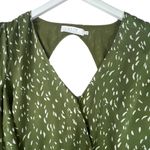 ASTR The Label Wrap Top Green XL Puff Sleeve V-Neck Cropped Satin Smocked Back Photo 12