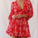 Selfie Leslie 
Laney Cutout Back Ruffle Detail Floral Dress Red size medium Photo 2
