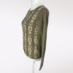 Vintage Olive Green Floral Panel Knit Sweater Pullover Size XS Photo 2