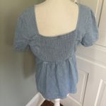 Old Navy  Tie Front Denim Top Blouse Large Smocked Blue Western Photo 3