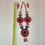Handcrafted Floral Beaded Necklace and Earrings Set. Red Photo 3