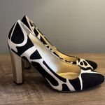 Diane Von Furstenberg  Women's Black White Print Pump Heels Shoes Gold Heel 7M Photo 4