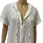 Jaclyn Smith White Lace Full Zip Up Hooded Short Sleeve Swim Coverup Womens L Photo 2