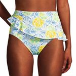 Lands' End  4 Twist Front Underwire Tankini Skirt Bottoms Swimsuit Set Lemons Blue Photo 1