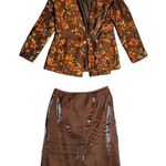 Le Suit  Petite Brown Leaf Print 2-Piece Set Photo 0