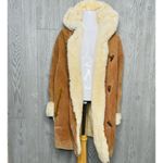 Copper collection leather faux fur lined jacket coat horn type buttons hooded sm Tan Photo 12