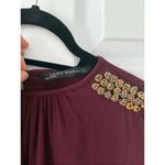 ZARA  Puff Sleeve Shoulder Studded Maroon Blouse Top Small Photo 2
