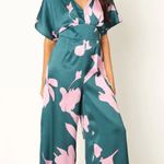 Petal and Pup Lilah Green Floral Satin Wide Leg Jumpsuit S Photo 0